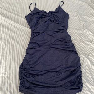 Lucy in the Sky Talia Glitter Front Twist Dress in Navy